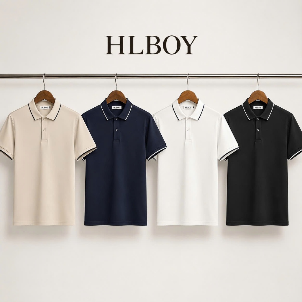 Áo polo nam HLBOY trơn bo kẻ, mềm mịn, giữ phom hoàn hảo ,S0C710
