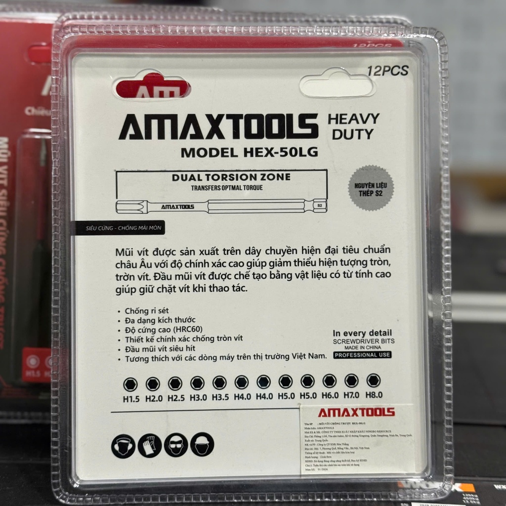 Amaxtools HEX-50LG Mũi Vít Lục Giác 50mm Thép S2 Siêu Cứng Từ Tính Chịu Va Đập Chuôi6.35mmChính Hãng
