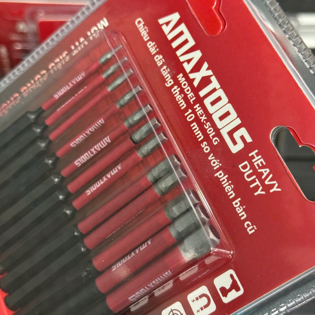 Amaxtools HEX-50LG Mũi Vít Lục Giác 50mm Thép S2 Siêu Cứng Từ Tính Chịu Va Đập Chuôi6.35mmChính Hãng