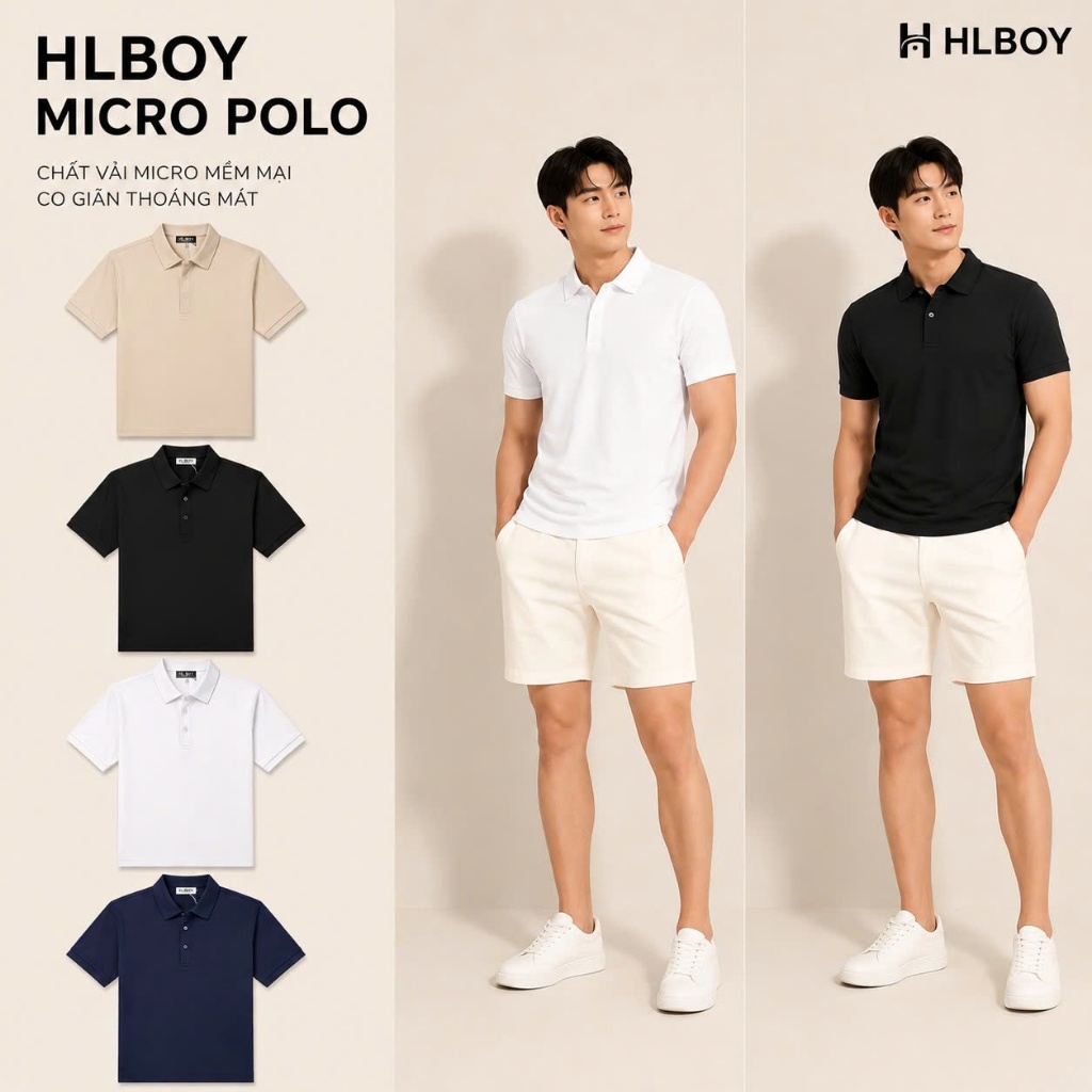 Áo Polo Nam HLBOY  thoáng khí thoải mái vải cá sấu trơn BASIC Nam Tính, Thanh Lịch TRON710