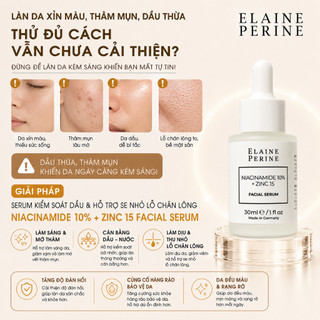 [Elaine Perine] Serum kiểm soát dầu hỗ trợ se nhỏ lỗ chân lông Niacinamide 10%  Zinc 15 Facial Serum