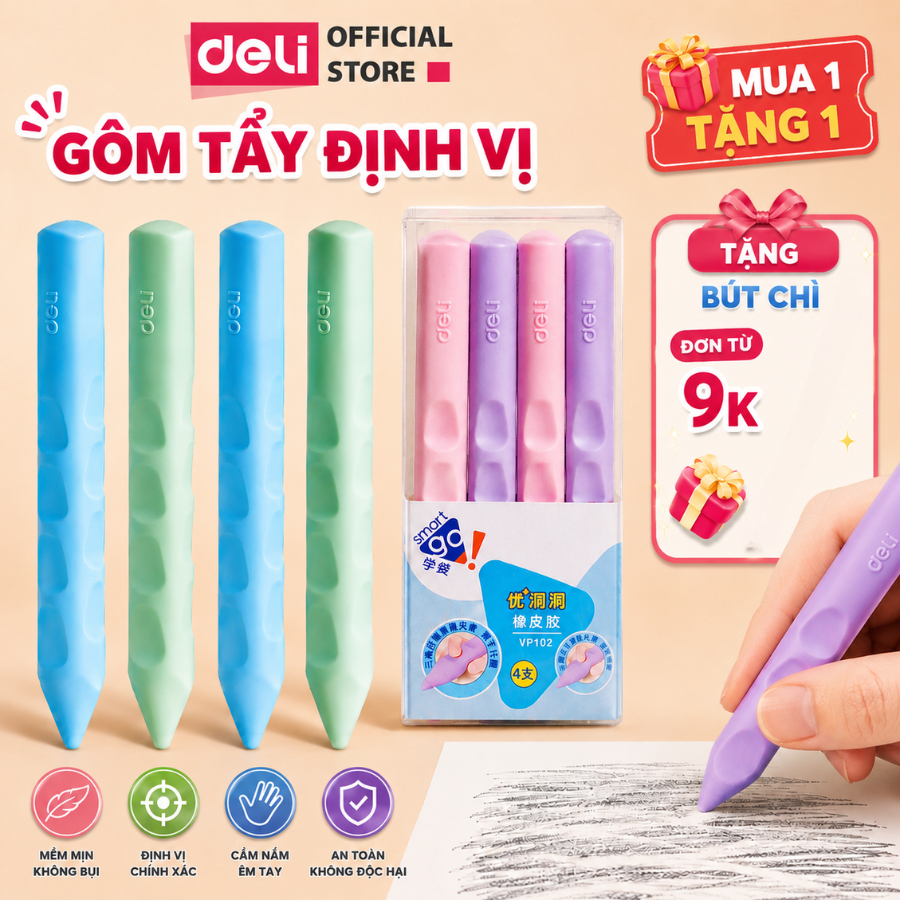 [🔥MUA 1 TẶNG 1] Gôm Tẩy Định Vị Tẩy Bút Chì Deli Tẩy Sạch Sẽ Ít Vụn Không Mòn Giấy Phù Hợp Cho Học Sinh Văn Phòng