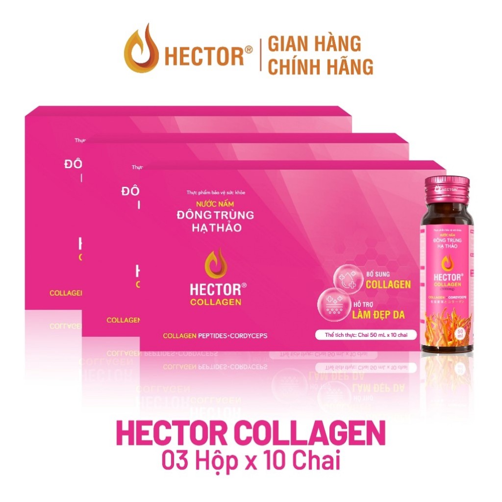 Combo 3 hộp Nước nấm đông trùng hạ thảo hector collagen bổ sung collagen, hỗ trợ làm đẹp da