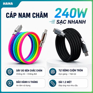 Dây cáp sạc nhanh 240W nam châm - Tự động cuộn tròn - Hỗ trợ Carplay - Dây bện dù chắc chắn
