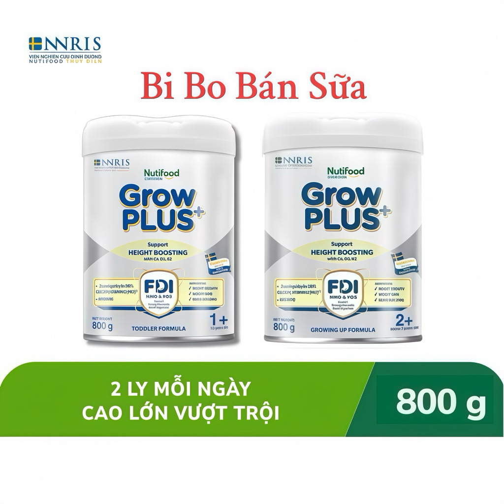 [ĐỦ SỐ] Sữa Bột Nutifood Sweden GrowPLUS+ Bạc 1+/ 2+/ Lon 800g [Cao Lớn Vượt Trội]