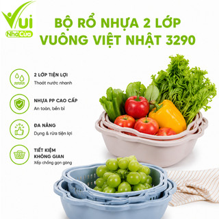 Bộ Rổ Thau Nhựa PP Cao Cấp 3 Món Đa Năng Việt Nhật GD42 - Bộ Rổ Chậu Nhựa Đa Năng 3 Chi Tiết