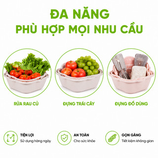 Bộ Rổ Thau Nhựa PP Cao Cấp 3 Món Đa Năng Việt Nhật GD42 - Bộ Rổ Chậu Nhựa Đa Năng 3 Chi Tiết
