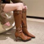 Boots Da Nữ Cao Gót Mũi Nhọn QC Đính Đá Cá Tính Phong Cách Ulzzang cc