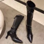 Boots Da Nữ Cao Gót Mũi Nhọn QC Đính Đá Cá Tính Phong Cách Ulzzang cc