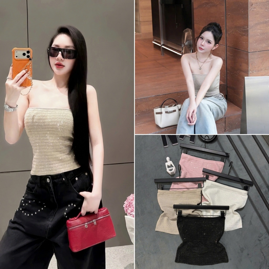 Áo quây ống len đính đá co giãn 4 màu HiNa QD0020 QCCC QCL1 AK0027