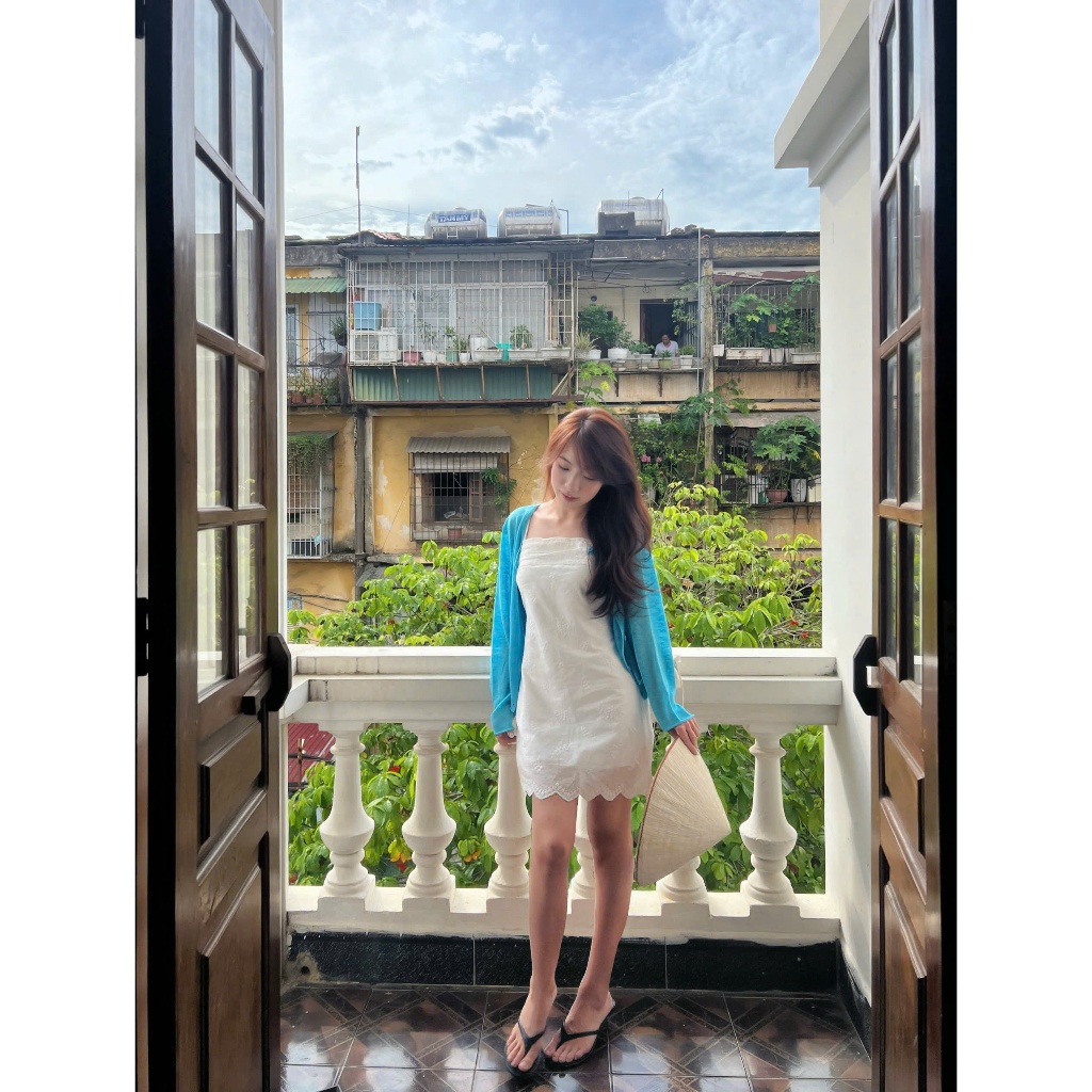 Selina Dress (TSW) Váy 2 dây trắng thêu hoa viền ren buộc dây sau Nữ the.sweaterweather
