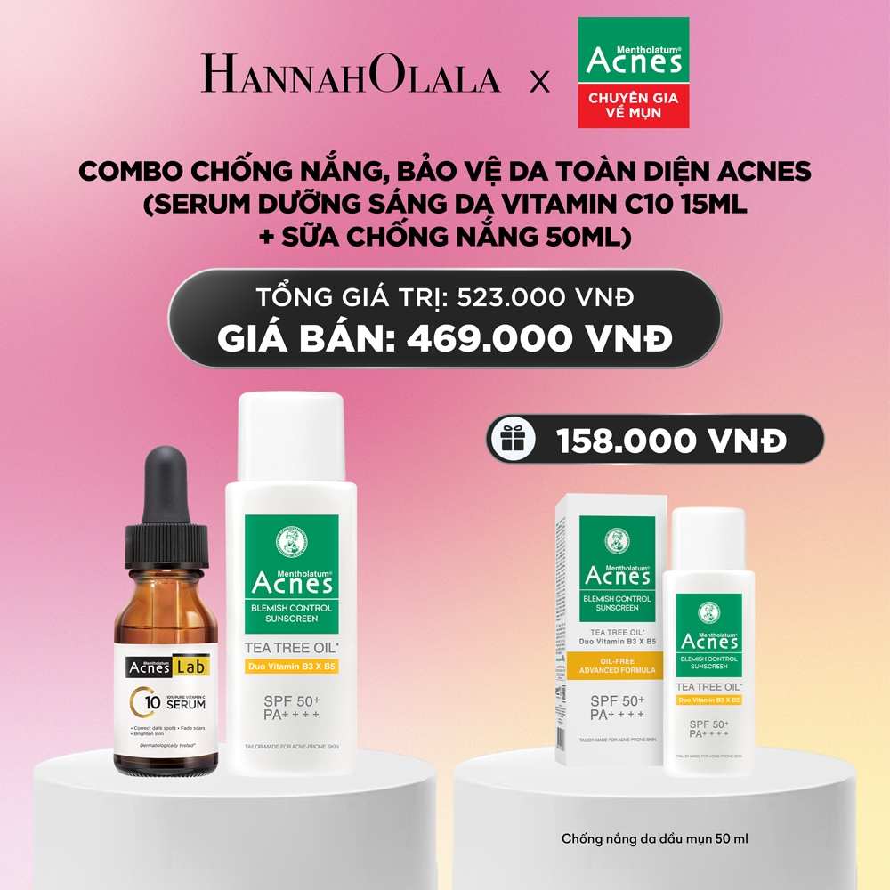 Combo chống nắng, bảo vệ da toàn diện Acnes (Serum dưỡng sáng da vitamin C10 15ml + Sữa chống nắng 50ml)