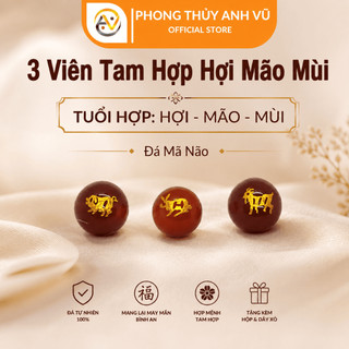 3 viên tam hợp hợi mão mùi chất liệu mã não đỏ đã khai quang - size 8 10 12ly - may mắn tài lộc