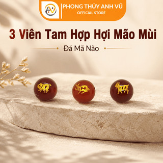 3 viên tam hợp hợi mão mùi chất liệu mã não đỏ đã khai quang - size 8 10 12ly - may mắn tài lộc