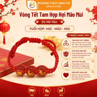 Vòng chỉ đỏ may mắn tết 3 viên tam hợp hợi mão mùi - Có khai quang điểm nhãn - may mắn tài lộc