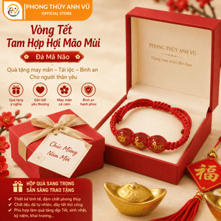 Vòng chỉ đỏ may mắn tết 3 viên tam hợp hợi mão mùi - Có khai quang điểm nhãn - may mắn tài lộc
