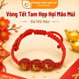 Vòng chỉ đỏ may mắn tết 3 viên tam hợp hợi mão mùi - Có khai quang điểm nhãn - may mắn tài lộc