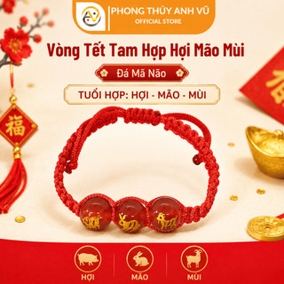 Vòng chỉ đỏ may mắn tết 3 viên tam hợp hợi mão mùi - Có khai quang điểm nhãn - may mắn tài lộc