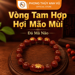 Vòng tam hợp quý nhân hợi mão mùi đã khai quang chất liệu mã não, may mắn tài lộc bình an
