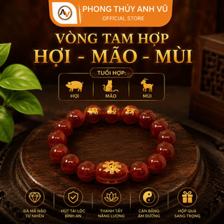 Vòng tam hợp quý nhân hợi mão mùi đã khai quang chất liệu mã não, may mắn tài lộc bình an