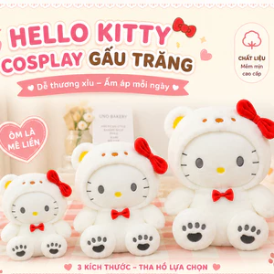 Gấu Bông Hello Kitty Cosplay Gấu Trắng - Thú Nhồi Bông Siêu Mềm Cao Cấp Quà Tặng Dễ Thương