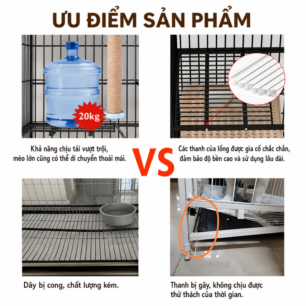 🐈GreenPets🐕Chuồng Mèo 2/3/4 Tầng Lồng Mèo Nan Ống Có Bánh Xe Tặng Khay Khung Thép Dày Chắc Chắn