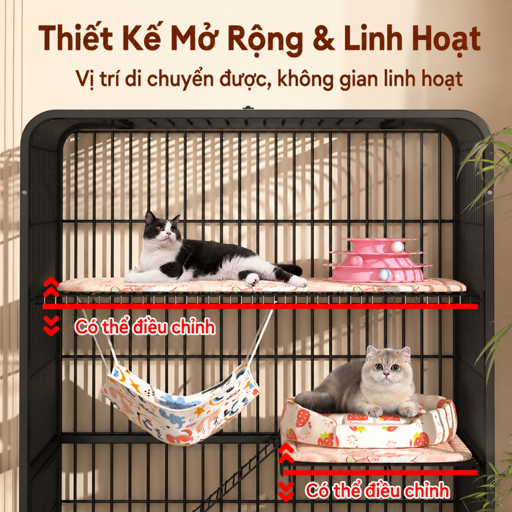 🐈GreenPets🐕Chuồng Mèo 2/3/4 Tầng Lồng Mèo Nan Ống Có Bánh Xe Tặng Khay Khung Thép Dày Chắc Chắn