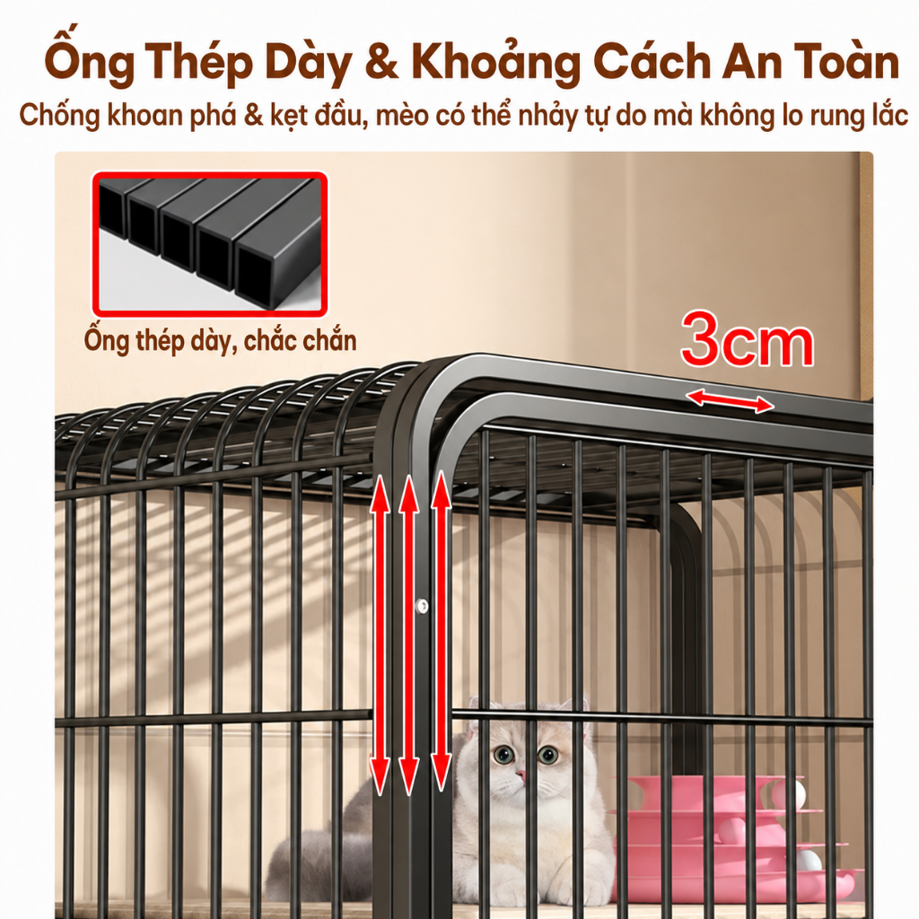 🐈GreenPets🐕Chuồng Mèo 2/3/4 Tầng Lồng Mèo Nan Ống Có Bánh Xe Tặng Khay Khung Thép Dày Chắc Chắn