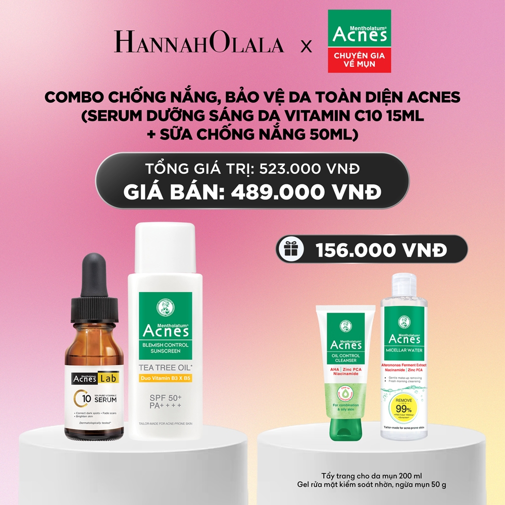 Combo chống nắng, bảo vệ da toàn diện Acnes (Serum dưỡng sáng da vitamin C10 15ml + Sữa chống nắng 50ml)