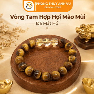 Vòng tay mắt hổ vàng tam hợp hợi mão mùi đã khai quang - chất liệu mắt hổ - may mắn tài lộc