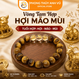 Vòng tay mắt hổ vàng tam hợp hợi mão mùi đã khai quang - chất liệu mắt hổ - may mắn tài lộc