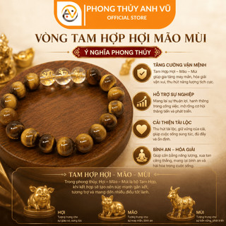 Vòng tay mắt hổ vàng tam hợp hợi mão mùi đã khai quang - chất liệu mắt hổ - may mắn tài lộc
