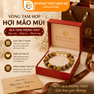 Vòng tay mắt hổ vàng tam hợp hợi mão mùi đã khai quang - chất liệu mắt hổ - may mắn tài lộc