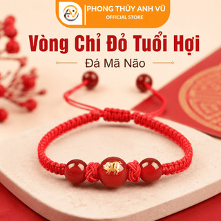 Vòng tết chỉ đỏ may mắn tuổi hợi - Chất liệu dây dù đá mã não - May mắn tài lộc bình an