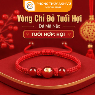 Vòng tết chỉ đỏ may mắn tuổi hợi - Chất liệu dây dù đá mã não - May mắn tài lộc bình an
