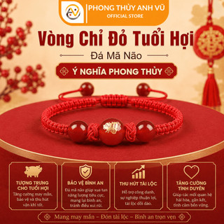 Vòng tết chỉ đỏ may mắn tuổi hợi - Chất liệu dây dù đá mã não - May mắn tài lộc bình an