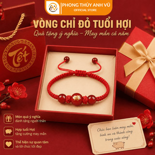 Vòng tết chỉ đỏ may mắn tuổi hợi - Chất liệu dây dù đá mã não - May mắn tài lộc bình an
