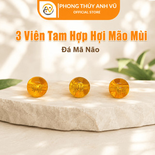 3 viên tam hợp hợi mão mùi chất liệu mã não vàng đã khai quang - size 8 10 12ly - may mắn tài lộc