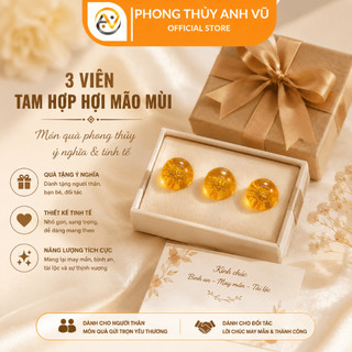 3 viên tam hợp hợi mão mùi chất liệu mã não vàng đã khai quang - size 8 10 12ly - may mắn tài lộc
