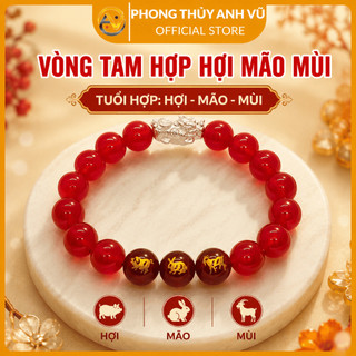 Vòng tam hợp hợi mão mùi - Vòng tay con giáp đã khai quang - Vòng mã não đỏ - May mắn tài lộc