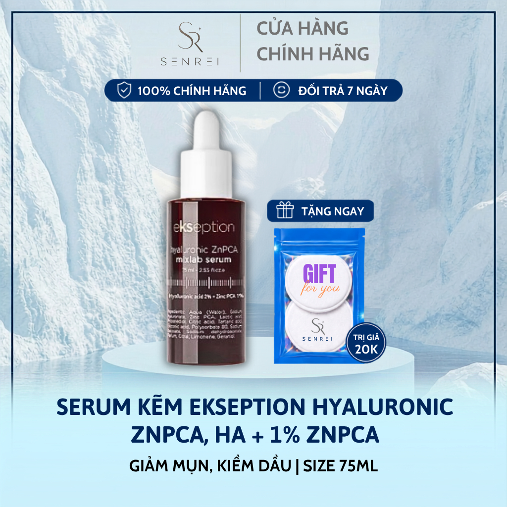 [HÀNG CÔNG TY] Serum kẽm Ekseption Hyaluronic ZnPCA, HA + 1% ZnPCA giảm mụn, kiềm dầu 75ml