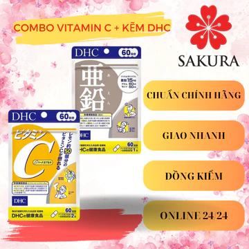 Combo 60 Ngày Gồm Viên Uống Vitamin C DHC Gói 120 Viên & Kẽm DHC Gói 60 Viên Nhật Bản Chính Hãng