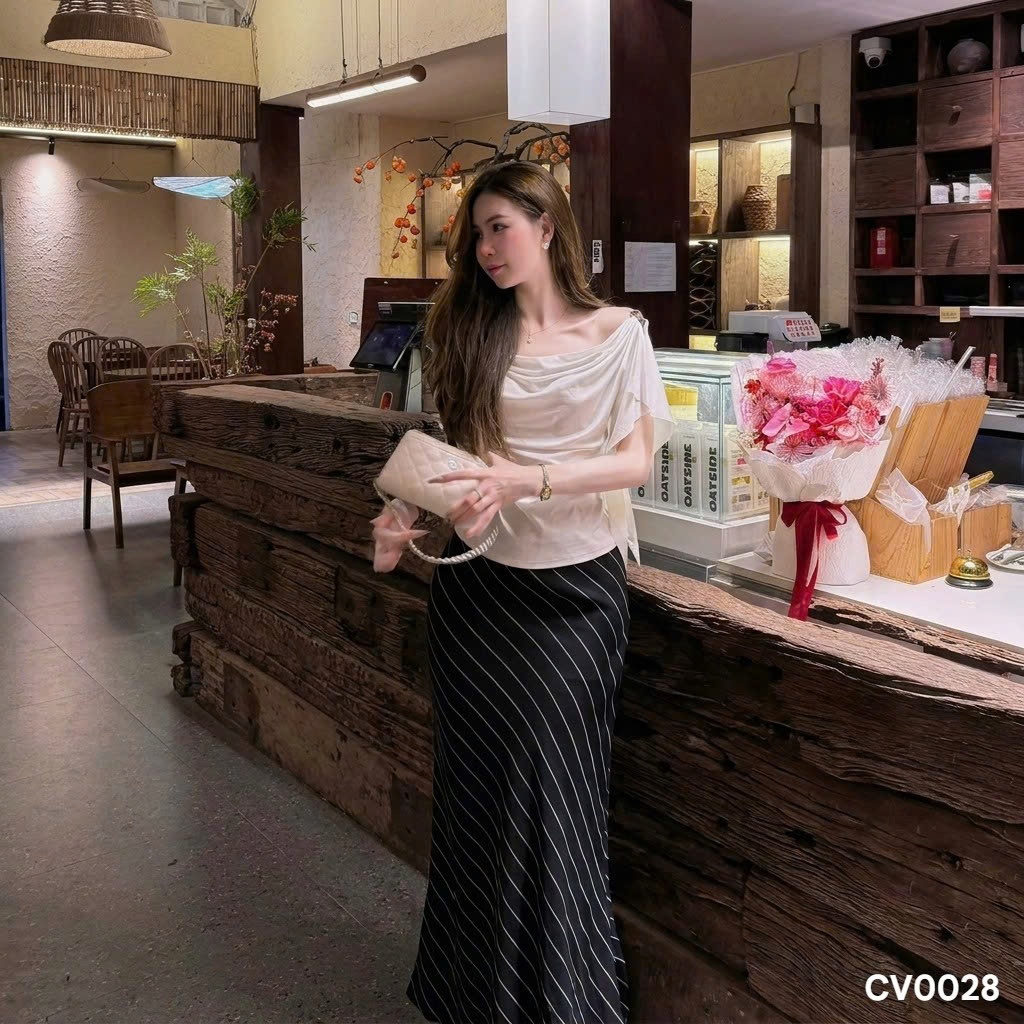 Chân váy kẻ chéo dáng dài đuôi cá khóa sườn HiNa QCCC QCL1 CV0028 #1205