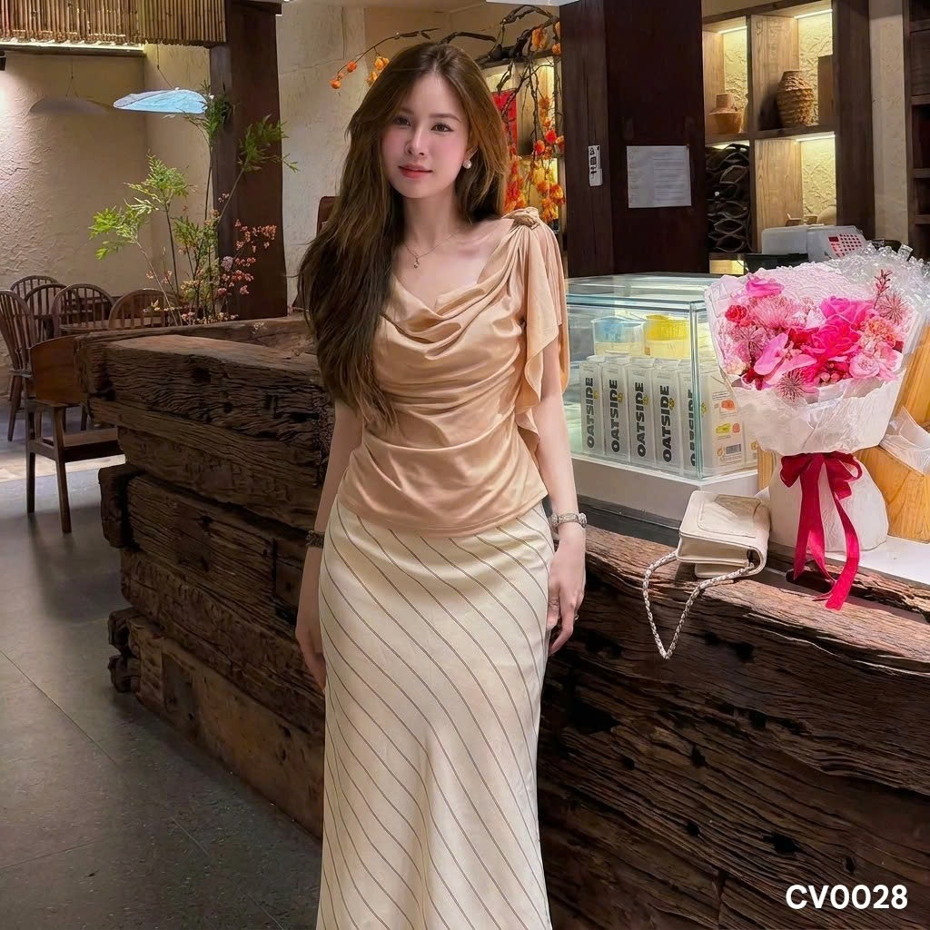 Chân váy kẻ chéo dáng dài đuôi cá khóa sườn HiNa QCCC QCL1 CV0028 #1205