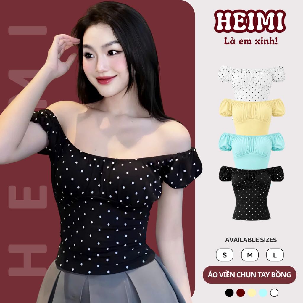 Áo Thun Nữ Tay Bồng Viền Chun Nhún Ngực Nhẹ Nhàng Nữ Tính Chất Thun Cotton Co Giãn HEIMI