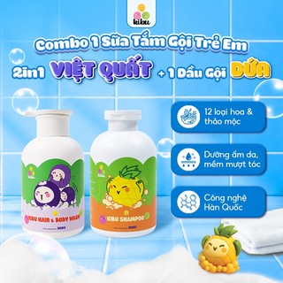 Combo 1 Sữa Tắm Gội Trẻ Em 2in1 Kibu Việt Quất + 1 Dầu Gội Dứa Dịu Nhẹ Cho Da Nhạy Cảm 300ml