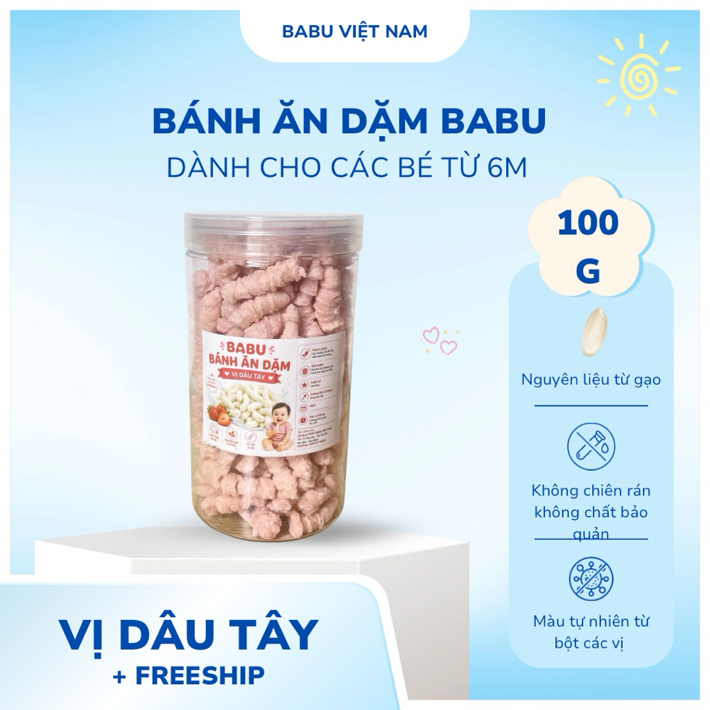 Bánh ăn dặm vị dâu tây sản phẩm từ gạo dành cho bé từ 6 tháng đến 3 tuổi