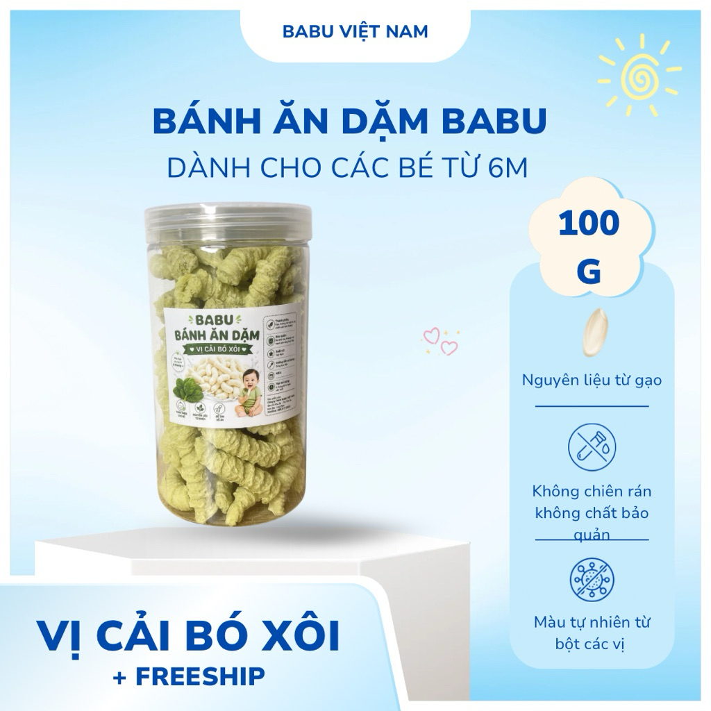 Bánh ăn dặm vị cải bó xôi nguyên liệu tự nhiên an toàn lành tính dành cho bé từ 6 tháng đến 3 tuổi