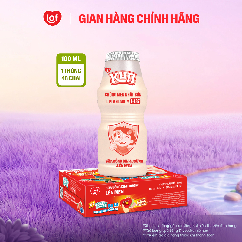Sữa chua uống KUN dinh dưỡng lên men có đường thùng 48 chai x 100ml