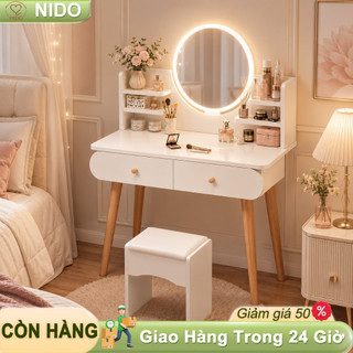 NIDO Bàn Trang Điểm Kèm Gương LED - Kệ Để Mỹ Phẩm Tiện Lợi, Hoàn Hảo Cho Phòng Ngủ